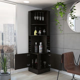 Syrah Corner Bar Cabinet, Eight Bottle Cubbies, Double Door, Two Open Shelves -Black B070P217879