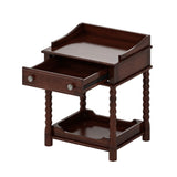 Retro Style Nightstand with Drawer and Open Shelf for Bedroom, Bedside Table with Turned Legs and N733P206240D