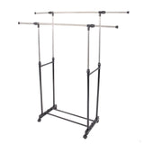 ZNTS Dual-bar Vertical & Horizontal Stretching Stand Clothes Rack with Shoe Shelf YJ-04 Black & Silver 95408394