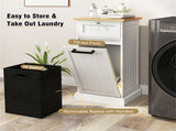 Tilt Out Laundry Hamper Cabinet Bamboo MDF 10Gal with Drawer Anti-Toppling Device WhiteNatural 72242550