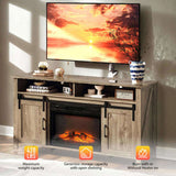 58" Gray Wash Barn Door Fireplace TV Stand for 23" Insert, Sliding Track Design 13777923