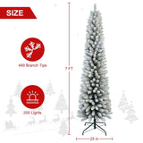 Artificial 7ft Flocked pencil Christmas Tree with 469 PVC Branch Tips, 200L Warm white led, Foldable 51236978