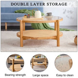 Modern simple circular double-layer solid wood tea rattan woven Chinese side small round W1151104955