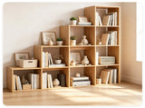 Natural Stepped 10-Cube Open Bookshelf 4-Tier Engineered Wood Storage Display Rack with Anti-Tipping 45719798