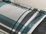 9 PCS Full Plaid Comforter Set with Bed Sheets Teal/Black B035P319866