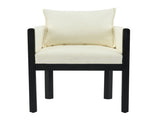 Linen Upholstered Armchair with Black Rubber Wood Legs in White N768P305168B