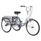 ZNTS Adult Tricycle Trikes,3-Wheel Bikes,24 Inch Wheels Cruiser Bicycles with Large Shopping Basket for W101952728