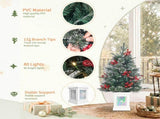 2 Pack 3FT Pre-Lit Snow Flocked Christmas Trees, Green PVC PE Pine Needle Foliage with 264 Tips, Red 09524057