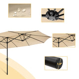 ZNTS 15x9ft Large Double-Sided Rectangular Outdoor Steel Twin Patio Market Umbrella w/Crank- tan [Sale to 72482561