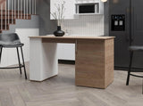 White and Natural Oak Kitchen Island with 1-Door and Open Storage B062P290292