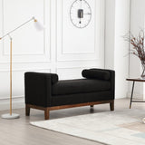 53.5"W Elegant Upholstered Bench, Ottoman with Wood Legs & Bolster Pillows for End of Bed, Bedroom, W1852137244