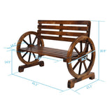 ZNTS Rustic 2-Person Wooden Wagon Wheel Bench with Slatted Seat and Backrest, Brown 42492669
