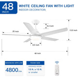 ZNTS 48 In Intergrated LED Ceiling Fan with White ABS Blade W1367P171202