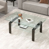 Tempered Clear Glass Coffee Table, 2-Layers Coffee Table Living Room Center Table W171891784