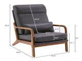 High Back Solid Wood Armrest Backrest Iron Frame Bronzing Cloth Indoor Leisure Chair Dark Grey 44411438