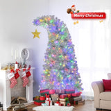 6 FT Bent Top Pre-lit Christmas Tree with Golden Star, Hinged Artificial Xmas Tree with 300 Lights, 58383974