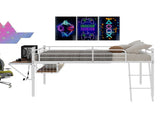 Full Size Metal Loft Bed with Built-in Desk & LED Light Strip, White Loft Bed Frame with Safety W1935P463341