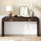U_STYLE 60''Wooden Entryway Table with Burl Veneer, Console Table with 2 Large Drawers and Metal N711P216235P