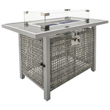 K&K 43" Propane Gas Fire Pit Table, 60000 BTU Rectangular Open Weave Wicker Fire Pit with Glass Wind N707P210158G