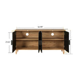 Black Carved Symmetrical Design Door And Wood Coloured Frame For TV Stand Table,Living Room W1445P164172