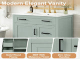30" Sage Green Bathroom Vanity with Ceramic Sink, Solid Wood Frame, 2 Drawers, 1 N729P338555S