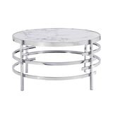 ZNTS 32.48'' Chrome Round Coffee Table With Sintered Stone Top&Sturdy Metal Frame, Modern Coffee Table W1071P144337