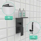 Rainfall Shower System With Storage Rack 10 inch Shower Faucet Set Matte Black High Pressure T3177P269148