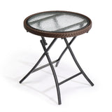 Outdoor Side, Round Rattan Patio Side, Small Foldable Wicker with Tempered Glass 35386669