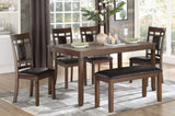 ZNTS Classic Cherry Finish 6pc Dinng Set Table Bench 4x Chairs Faux Leather Upholstery Kitchen Dining B011P194596