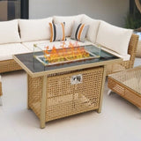 K&K 43" Propane Gas Fire Pit Table, 60000 BTU Rectangular Open Weave Wicker Fire Pit with Glass Wind N707P210158Z