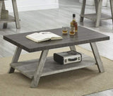 ZNTS Athens Contemporary Two-Tone Wood Shelf Coffee Table in Weathered Walnut and Gray T2574P164645