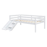 ZNTS Twin Low Loft Bed with Slide, Ladder, Safety Guardrails, No Box Spring Needed,White W504P145269