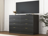 Modern 8 Drawers Dresser Chests for Bedroom,47.2" Wide Wood Chest of Drawers with Gold Metal W409P307537