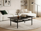 Modern Rectangular Glass Coffee Table with Tempered Glass Top and Wood Shelf, 38.6-Inch 77397661
