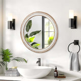 23.62 inches Round Wall Mirror for Bathroom Vanity, Wooden Farmhouse Circle Mirrors for Bedroom, W2295P246678