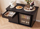 Fluted Coffee Bar Cabinet with Mini Fridge Space & Charging Station, Home Bar Cabinet with Hidden W2917P517152