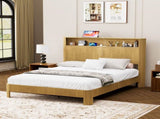 Queen Size bed frame with storage headboard, built-in charging station, wavy curved lines design, W1162P357260