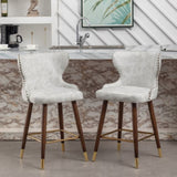 Nevis Mid-century Modern Faux Leather Tufted Nailhead Trim Counter Stool Set of 2, Off-White T2574P165099