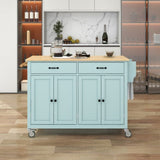 Kitchen Island Cart with 4 Door Cabinet and Two Drawers and 2 Locking Wheels - Solid Wood Top, 78818637