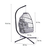 ZNTS Outdoor Patio Wicker Folding Hanging Chair,Rattan Swing Hammock Egg Chair With Cushion And Pillow W41940789