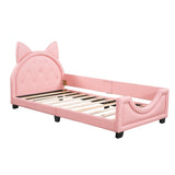 Twin Size Upholstered Daybed with Carton Ears Shaped Headboard, Pink WF296296AAH