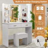 Vanity Desk with Mirror and Lights, Makeup Vanity with 2 Drawers and 6 Storage Shelves, 3 Lighting W3204P300597