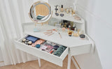 Modern Corner Makeup Vanity Desk with Large Storage, LED Mirror & Stool, Brightness Adjustable, N844P263664A