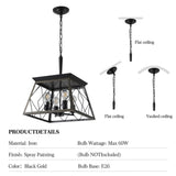 (Same as W1340111204/L1010) 16" Black Gold Industrial 4-Light Pendant Chandelier, Modern Metal Cage W1340P206637