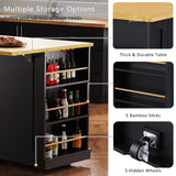 K&K 53inch Large Island with Drop Leaf, Power Outlet, Door Internal Storage Rack, Rolling N707P185531B