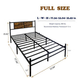Full Size Metal Bedframe with Wood Panel Headboard - BlackBrown W3286P308720