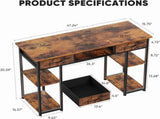 48 Inch Computer Desk with 2 Fabric Drawer Storage Shelf Gaming Writing Table, Rustic Brown 00069430