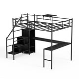 Full Metal Loft Bed with L-shaped Desk, LED Lights, Charging Cradle, LED Loft Bed Frame, Full 88987362