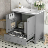 30" Gray Bathroom Vanity Single Sink, Combo Cabinet Undermount Sink, Bathroom Storage Cabinet WF324043AAE