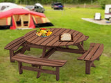 8-Person Outdoor Circular Wooden Picnic Table with 4 Built-in Benches for Patio Backyard Garden, 24709656